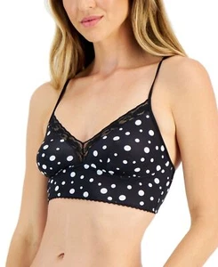 INC Women's Lace-Trim Bralette Black With White Dots L - Picture 1 of 1
