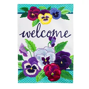**OPEN FLAG** Pansy Garden 13B10741 Evergreen BURLAP HOUSE Flag 28” x 44” - Picture 1 of 2