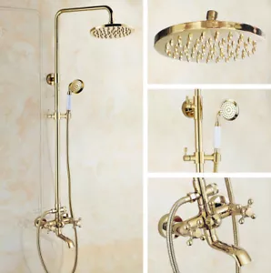 Goldfarbe Messing Regen Bad Dusche Kopf & Handdusche & Wannenmixer Wasserhahn Wasserhahn - Bild 1 von 8