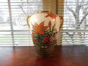 Jarrón Nippon Borde Dorado Manejo Estrella Roja Gazer Lirios Lavanda Olvídame-Nots - Imagen 1 de 9