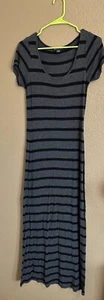 American Dream Dress Womens Medium Black Gray Stripe Maxi Bodycon Dress - Picture 1 of 3
