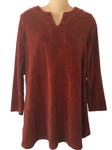 Susan Graver Rust Velvet Velour Tunic Long Sleeve V-neck Size XXS - Picture 1 of 7