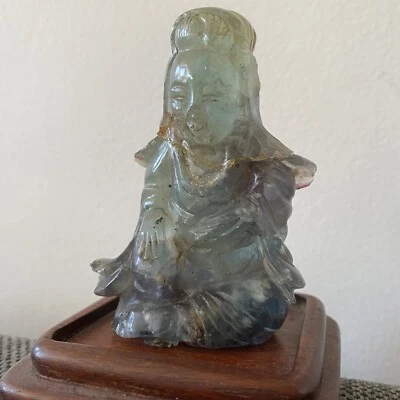 Guanyin Tallado Fluorita Piedra Dura Jade De Colección/Antiguo Buda Chino Kwan Yin Foto 1 de 4