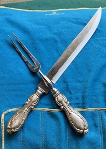 Shefield England Vintage Sterling Silver Handle w/Stainless Carving Knife & Fork - Picture 1 of 8