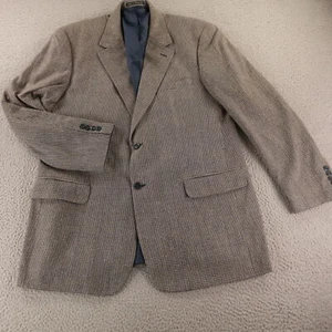 Savile Row Jacket L LT Blue Brown Houndstooth Check 100% Silk Matka Blazer 44L - Picture 1 of 17