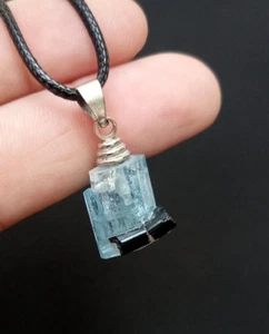 Natural Aquamarine with Schorl Pendant. - Picture 1 of 5