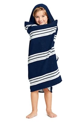 Toalla con capucha de algodón para niños Land's End - rayas azul marino de aguas profundas Foto 1 de 3