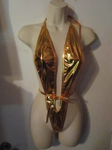 Monokini de cuerda de tiro con cabestrillo frontal de oro brillante para damas - Imagen 1 de 2