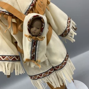 Vtg Native American Woman Mother Baby Doll Papoose Porcelain 15” - Picture 1 of 6