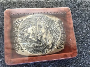 NOS The Outlaw Frederic Remington Western Cowboy Bronc Brass Vintage Belt Buckle - Picture 1 of 3