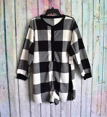 Women's Old Navy Fleece Henley Pajama Romper 3.5 in XLARGE Black Buffalo Plaid - Image 1 of 4