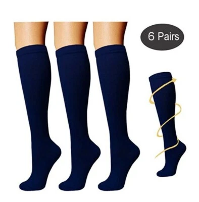 (3 Pairs) Compression Socks Knee High 20-30mmHg Graduated Mens Womens S-XL - Image 1 of 4