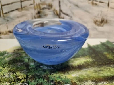 Kosta Boda Atoll Light Blue Swirl Votive Tealight Candle Holder Anna Erhner  - image 1 of 4