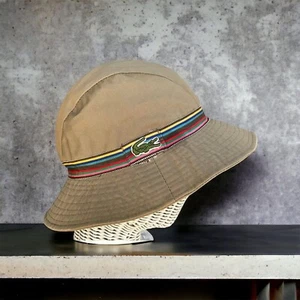 VTG Izod Lacoste Womens Girls Bucket Hat Beach Tennis Golf Beige Khaki Tan 6-1/2 - Picture 1 of 14