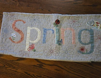 VTG Handmade Quilted Large Throw Pillow Cover "Spring" 14 x 34" - Image 1 of 4