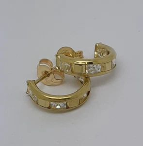 Small Hoop Stud Earrings 12mm Round CZ Set 9ct Solid Yellow Gold New - Picture 1 of 5
