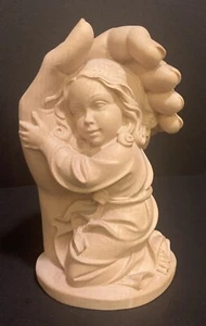 Vtg Hans Schmid Olive Wood Carving Girl Child “Hand Of God” Oberammergau 7.5” - Picture 1 of 10