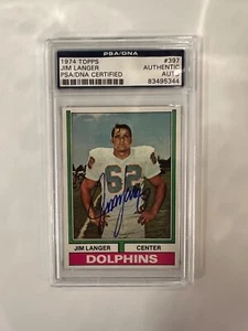 Tarjeta Jim Langer Topps 1974 auténtica firmada a mano automática #397 graduada PSA - Imagen 1 de 2