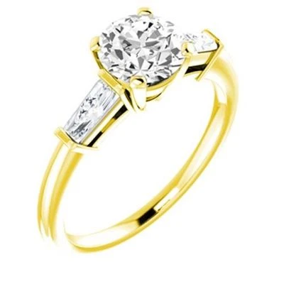 1.01 ct Round Diamond Solitaire Ring w/ 2 baguette 14k Yellow Gold H SI1/SI2  - Image 1 of 2