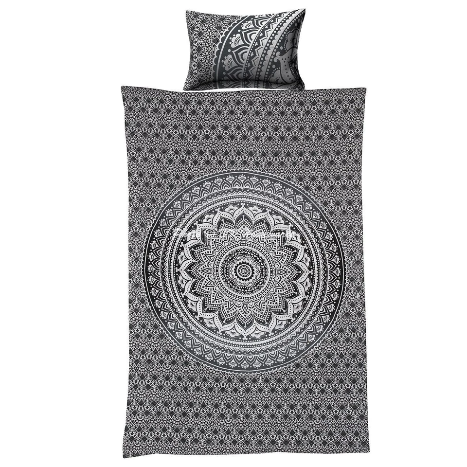 Conjunto de roupa de cama mandala indiana tamanho único colcha cinza floral capa de edredom arte de jogar - Imagem 1 de 4