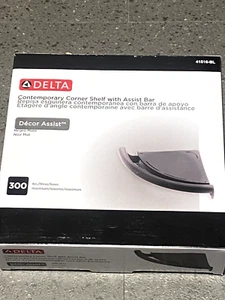 Delta Décor Assist 9-1/8" Corner Shower Shelf with Assist Bar - Black 41516-BL - Picture 1 of 2