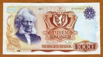 Norway, 1000 Kroner, 1987, P-40c, E-Prefix, Gem UNC - Image 1 of 2