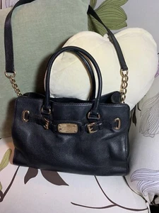 Black Michael Kors MK handbag w/gold chains - Picture 1 of 15