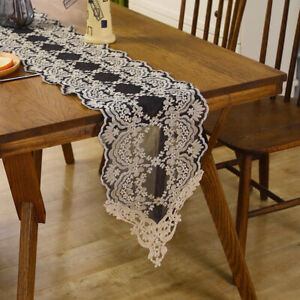 Black Vintage Embroidered Floral Lace Dining Table Runner Mats Doily Party Decor