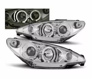 headlights for PEUGEOT 206 2002 2003 2004 2005- angel eyes chrome LHD - Picture 1 of 1