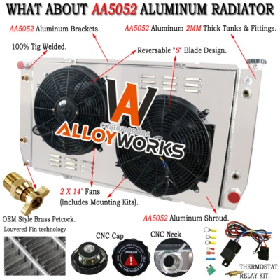 4 Row Radiator Shroud Fan For 88-00 Chevy GMC C/K 2500 3500 HD Suburban 7.4L V8 - Image 1 of 4