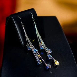 Elegant Waterdrop Tassel Crystal Ear Earrings Hook Drop Dangle Women Jewellery - Picture 1 of 14