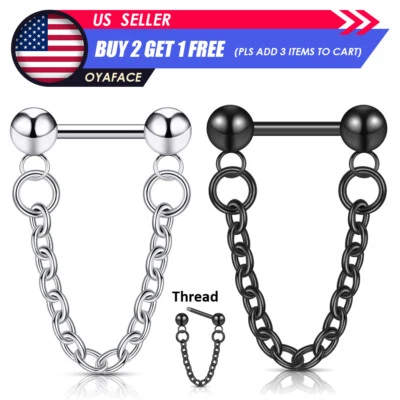 1x Single Chain Nose Septum Rings Surgical Steel Dangle Daith Helix Earrings 16G - Image 1 of 4