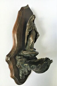 Antique Victorian Bronze Holy Water Font Virgin Mary On a Snake 19th VERY RARE - Picture 1 of 11