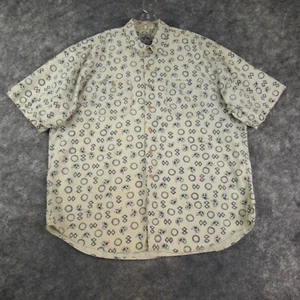 Cambridge Shirt Mens Extra Large Beige Linen Blend Geometric Print Short Sleeve - Picture 1 of 13