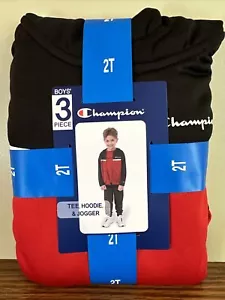 Champion Toddler Boys' Red/Black Active Hoodie, Joggers & Tee Set - 2T - Picture 1 of 3
