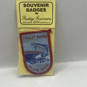 Vintage TROUT FARM Hume Weir NSW Australia Souvenir Cloth Badge Sew On - Picture 1 of 4