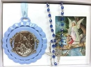 Medallón de bautizo con cuentas de rosario regalo de graduación para niños - Imagen 1 de 2