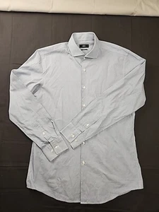 Hugo Boss Blue w/ White Design Long Sleeve Jason Button Up Mens Size 41/16 - Picture 1 of 10