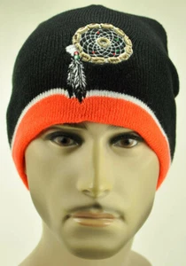 NEU NATIVE PRIDE FEDER TRAUMFÄNGER BEANIE STRICKMÜTZE SKULL WN ORANGE - Bild 1 von 2