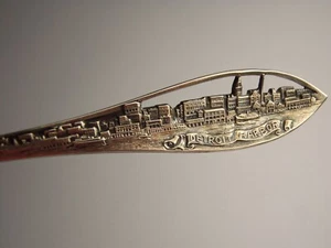Sterling silver souvenir spoon Detroit Michigan Harbor Skyline Heart of Detroit - Picture 1 of 24