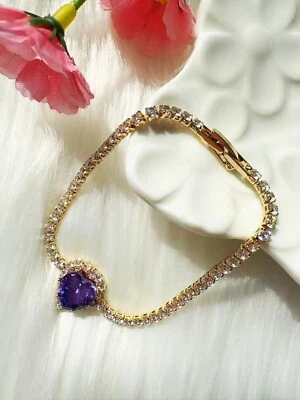 Elegante pulsera de cristal amatista en forma de corazón para mujer joyería Foto 1 de 4
