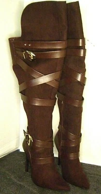 Botas femininas Just Fab marca marrom e auburn acima do joelho com alças de bota tamanho 9 NOVAS - Imagem 1 de 4