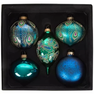 Robert Stanley Pfau Weihnachtsschmuck blau verziert verziert Glas Set 5 - Bild 1 von 2