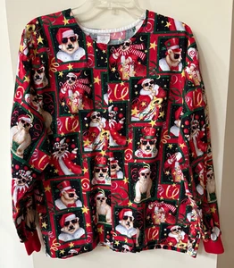 M Cotton Scrubs & Co. Women's Black Red Polar Bear Santa Christmas Scrub Jacket* - Picture 1 of 3