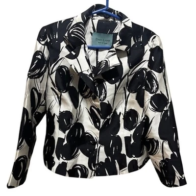 Dara Lamb Graphic Blazer Suit Jacket Black White Floral Tulip Haute De Gamme Med - Image 1 of 4