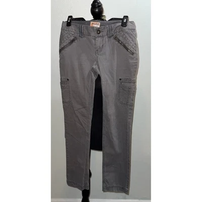 Pantalones cargo Mudd gris tiro bajo para mujer detalles de bolsillo con cremallera talla 3 Foto 1 de 4