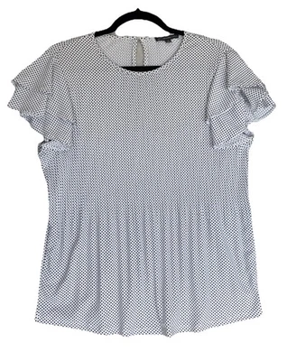 Blusa Top Adrianna Papell Mujer Pequeña Blanca Lunares Manga Acampada Elegante Foto 1 de 4