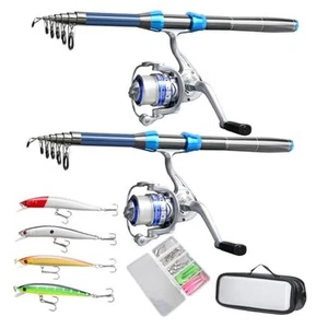 Fishing Pole Combo Set, 2PCS Alloy Fishing Rods 2PCS Spinning Reels Mono - Picture 1 of 6