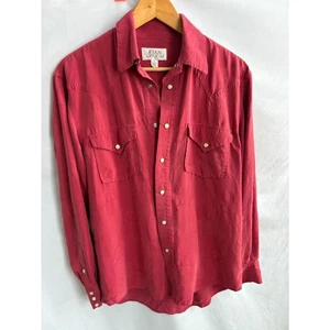 Vintage Ryan Michael Red Button Down Shirt 100% Silk Western Cowboy Snap Size S - Picture 1 of 9
