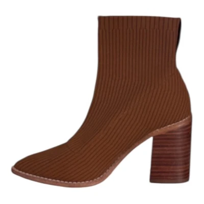 Steven By Steve Madden Nara Calcetín Botines Marrón Camel 7.5 Apilado Tacón Bloque Foto 1 de 4